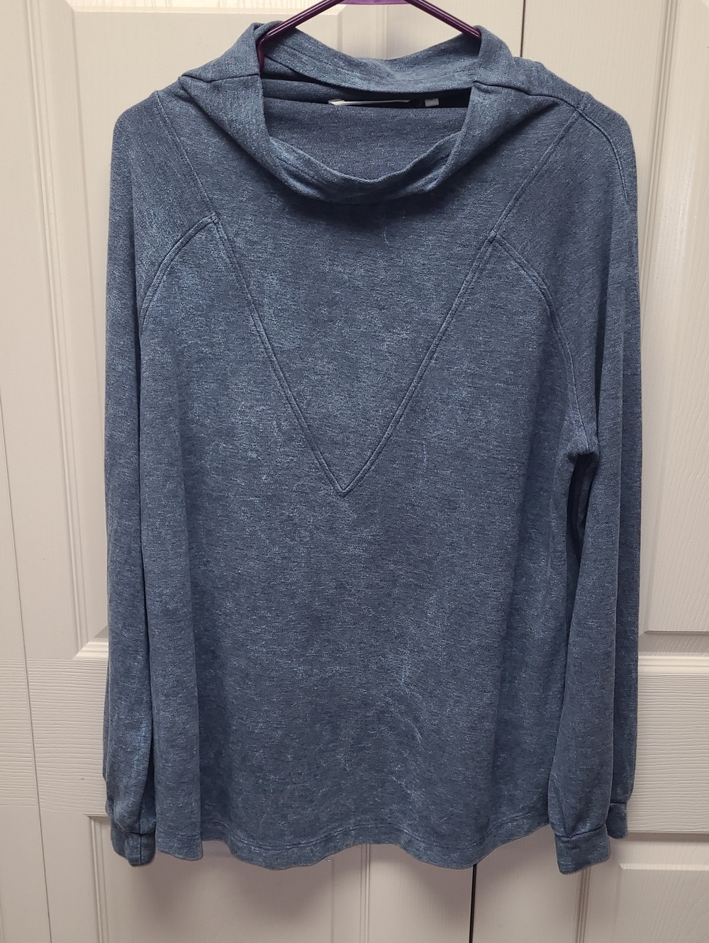 Heather Blue Distressed cowl neck Pullover Sweatshirt